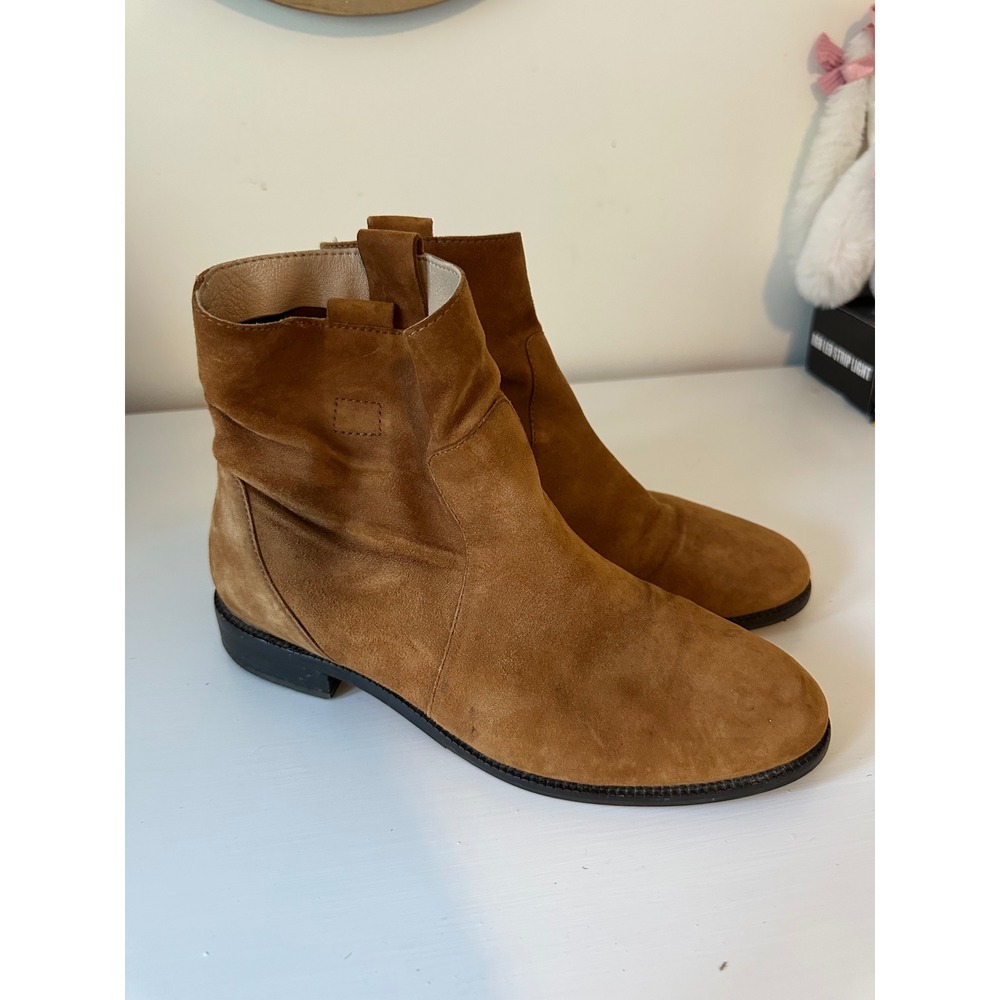 Lands' End Womens Tan Suede‎ Ankle Boots 474047 Cognac Brown Leather Booties 8B